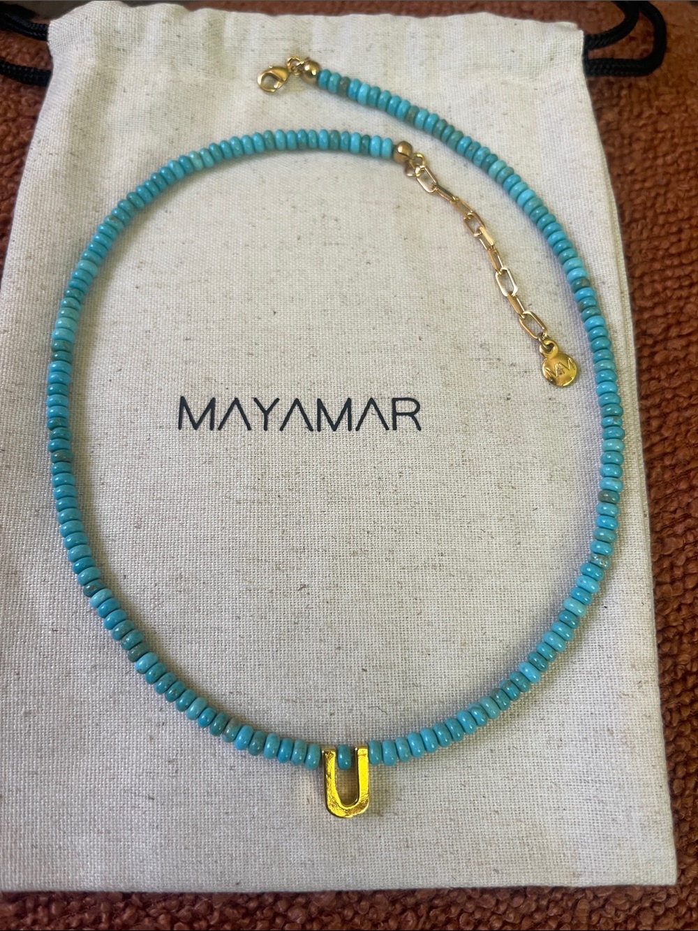 U - Initial Turquoise Beaded Necklace by Mayamar - Picture 4 of 7